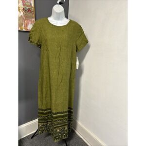 Vintage‎ California Crush Green Women's PM Petite Maxi Dress Rayon Cottagecore